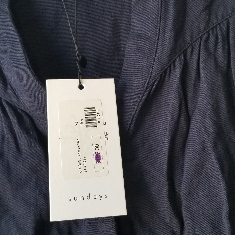 Sundays Andrea Long Sleeve Twill Top In Navy Size XS - Picture 7 of 13